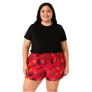 Liz Banks Red Tropical Print Cotton Shorts Size 3x Paper Bag Waist